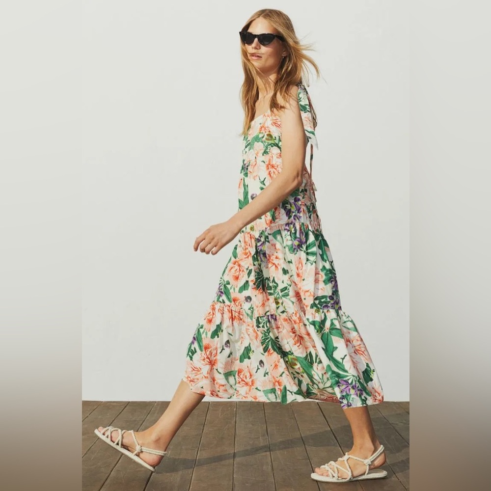 NWT floral cotton poplin midi  dress S